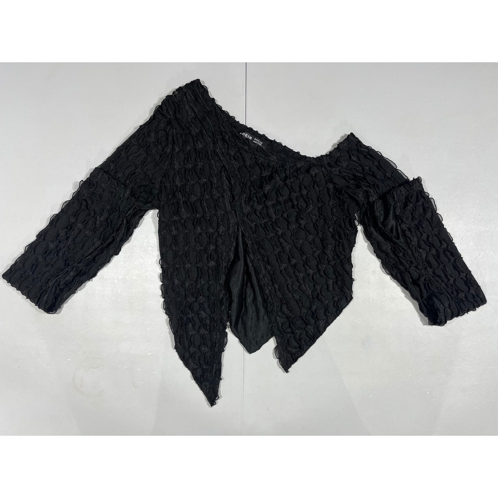 Womens Fairy Grunge Witchy Black Texture One Shoulder Asymmetrical Hem Top XSP